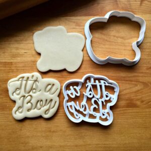 Cookie Set of 2 Its A Boy Script Cookie Cutters for Baby Shower Baking Biscuits Cake Fondant Decorations Suitable Size Durable Mold Dishwasher Safe Made in India for Reveal