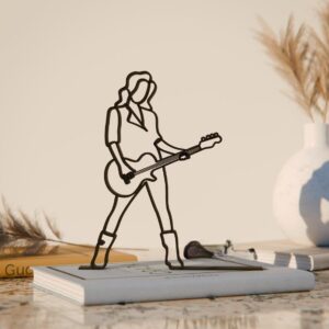 Black Female Bass Guitarist Plastic Line Art Sculpture for Living Room and Studio Decor, Elegant Minimalist Musician Figurine, Artistic Music Lover Gift Ornament India