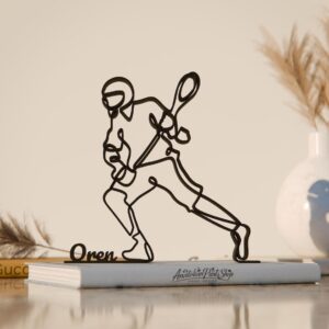 Personalized Lacrosse Player Plastic Line Art Sports Figure Minimalist Sculpture with Custom Name for Living Room Office Desk Athletic Theme Decor