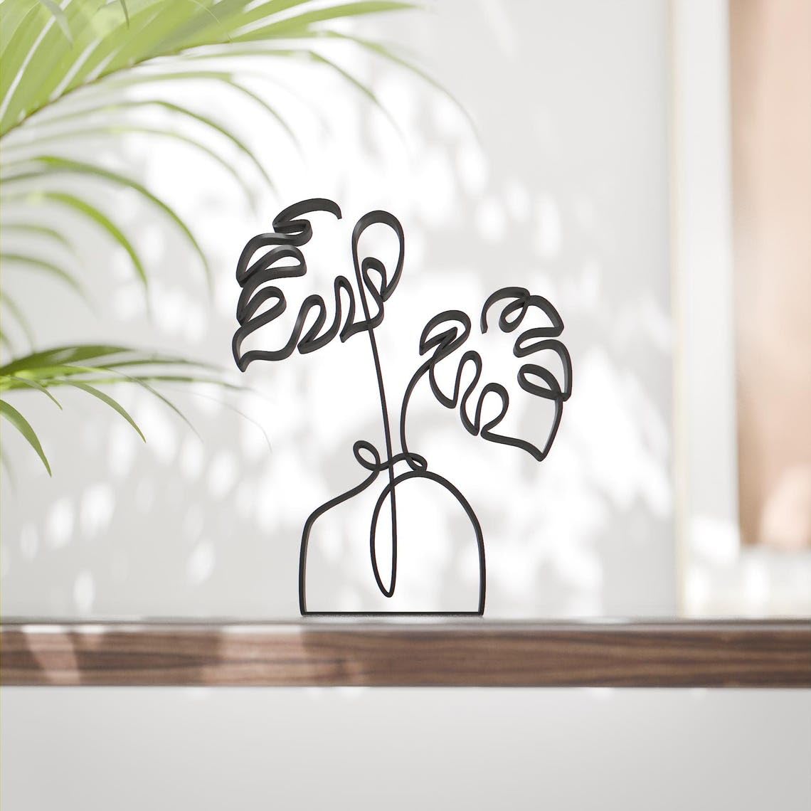 Unique Monstera Plant Line Art Statue Sculpture Custom Design Gift for Plant Lovers Minimalist Home Decor Artistic Indoor Decoration Lightweight and Durable - Image 2