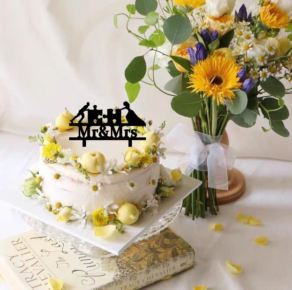 Puzzle Wedding Cake Topper | Funny Mr & Mrs Puzzle Theme Cake Decoration for Bridal Shower, Wedding, Engagement, Anniversary Party | Unique Couple Cake Topper for Celebration Decor (6 inch) - Image 3