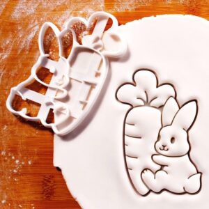 Cute Bunny with Carrot Cookie Cutter for Easter Baby Shower Springtime Celebrations Biscuit Cutter Fondant Stamp Animal and Vegetable Shape Baking Tool for Seasonal Parties and Festive