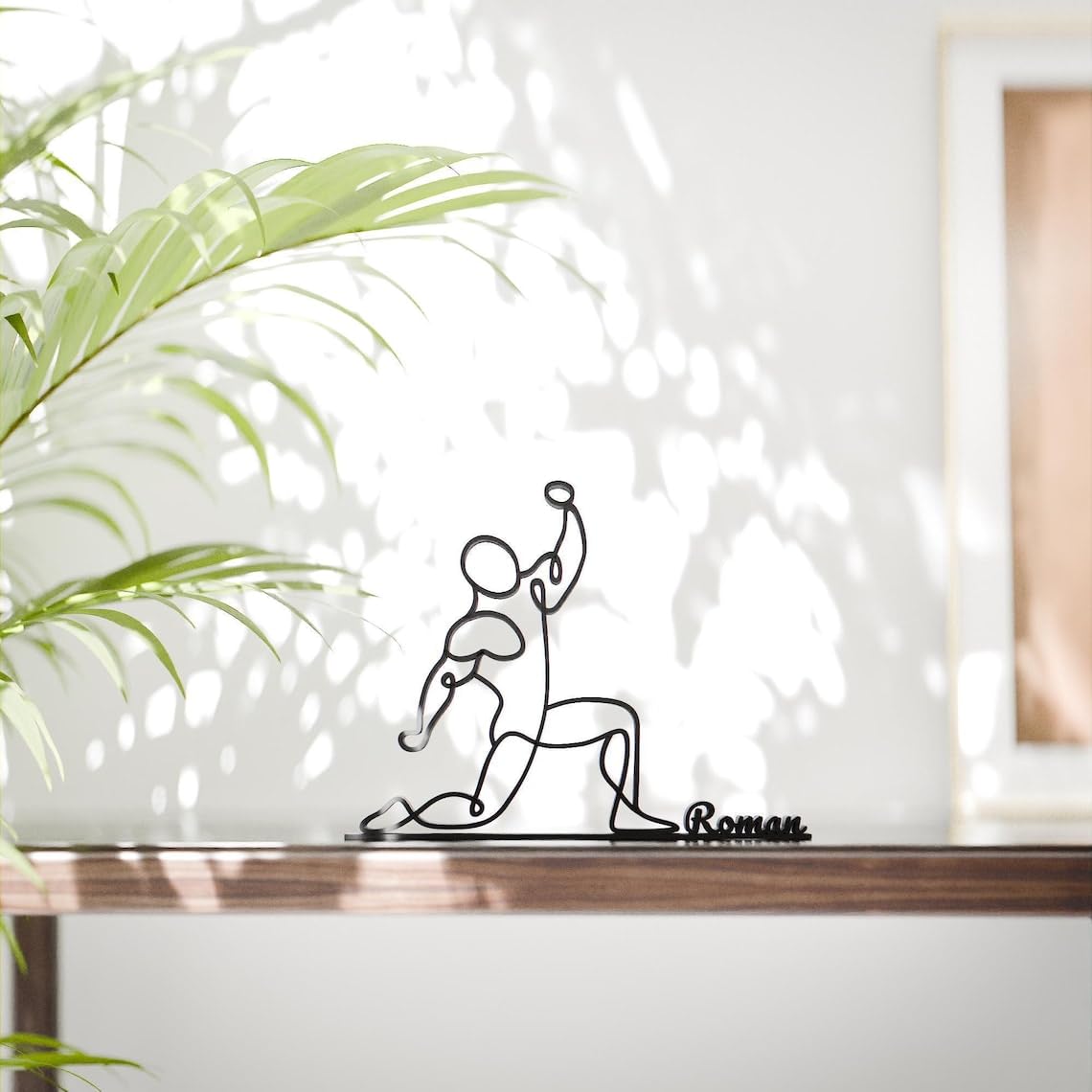 Personalized Wrestler Inspired Line Art Figure Plastic Name Display Decor Gift for Fitness Lovers Home Office Desk Shelf Minimal Modern Strength Art India - Image 2