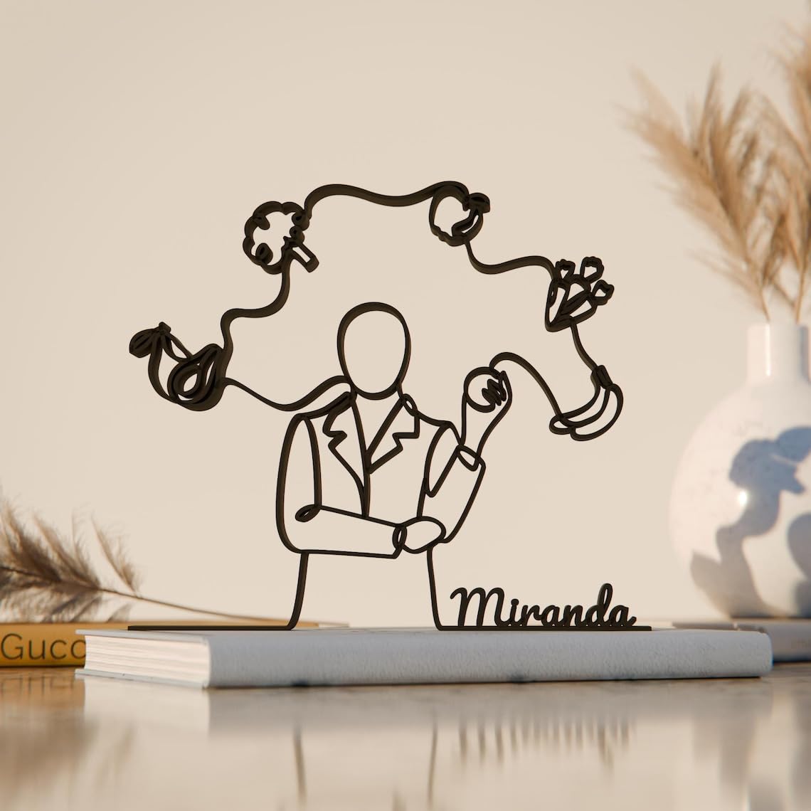 Black Personalized Dietitian Plastic Line Art Figure Custom Name Nutrition Expert Sculpture Modern Minimal Health Decor Creative Wellness Themed Office Kitchen Clinic Desk Display Contemporary