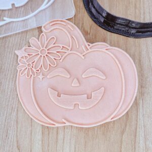 Pumpkin with Flowers Cookie Cookie Cutter and Fondant Embosser Stamp Set of 2 for Fall Baking, Halloween Treats, and Autumn Clay Crafts Floral Pumpkin Design for Seasonal Use in