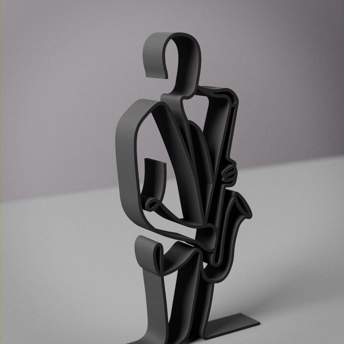 Personalized Saxophonist Plastic Line Art Musician Figure Minimalist Sculpture with Custom Name for Home Office Desk Decor Shelf Display - Image 3