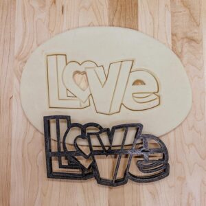 Valentines Love Word Art Detailed Cookie Cutter Cookie for Fondant, Clay Crafting, Baking, Romantic Celebrations, Wedding Parties, Anniversary Events, and Creative Cake Decorating in