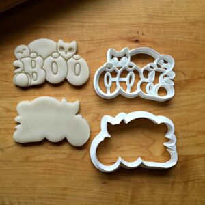 Set of 2 Cute Boo with Cat Cookie Cookie Cutters for Halloween Treats, Spooky Parties, and Fall Baking, Made in India, Suitable Size for Customizable Designs