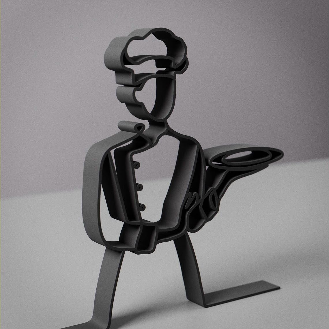 Female Chef Plastic Line Art Cooking Figure Minimalist Sculpture for Home Kitchen Desk Decor Culinary Theme Shelf Display for Modern Interiors - Image 3