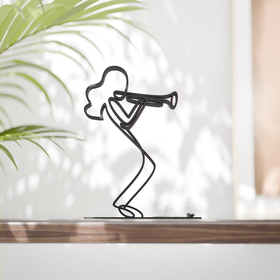 Female Trumpeter 02 Plastic Minimal Line Art Sculpture Music Decor Figure for Living Room Desk Shelf Artistic Instrument Theme Gift for Modern Home Office Styling - Image 2