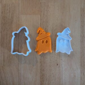 Black Ghost with Witch Hat Cookie Cutter and Stamp Set for Baking Fondant Biscuits Clay Crafts Halloween Cake Decorating Kids Party Supplies Spooky Activities and Creative DIY Holiday