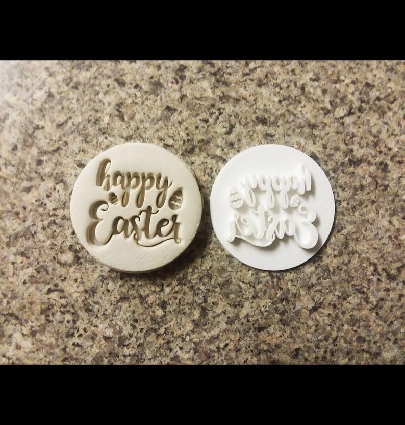 Happy Easter V02 Black Cookie Embosser Stamp for Cupcakes and Cookies Festive Holiday Baking Tool Featuring Easter Bunny Design Perfect for Seasonal Dessert Decorations - Image 2