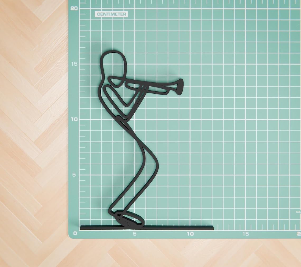 Black Trumpeter Plastic Line Art Figure Artistic Minimal Musician Sculpture Modern Jazz Inspired Home Decor Creative Music Theme Display Accent for Living Room Office Studio Table Shelf - Image 4