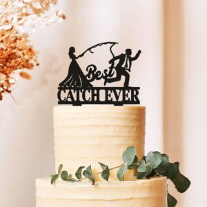 Bride Pulling Groom Wedding Cake Topper | Best Catch Ever Fishing Cake Topper | Funny Groom Dragging Bride Topper | Humorous Wedding Cake Decoration for Fun and Playful Celebrations (3 inch)