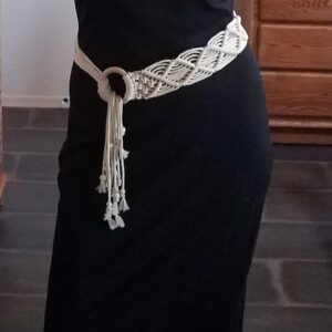 White Casual Macrame Boho Rope Waist Cord Belt, 1 pcs, Suitable For Travel Party - Girls Braided Ring Decoration