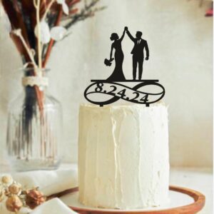 Personalized Couple Cake Topper with Custom Date, Bride and Groom Cake Decoration for Weddings, Engagement, Anniversary, Romantic Celebration, Stylish Party Cake D�cor (6 inch)