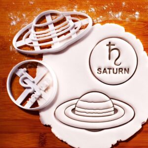 Saturn Symbol Cookie Cutter Set of 2 Astrology Celestial Biscuit Fondant Cutter Zodiac Lovers Planet Space Theme Treats Cosmic Birthday Party Horoscope Science Classroom (ONLY SATURN SYMBOL)