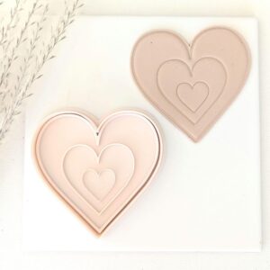 Triple Heart Stamp Cookie Cutter Combo for Valentine Baking Heart Shape Cookie Dough Fondant Cutter Set for Clay Biscuit Pastry Decorating and Polymer Clay Craft Mold for Handmade
