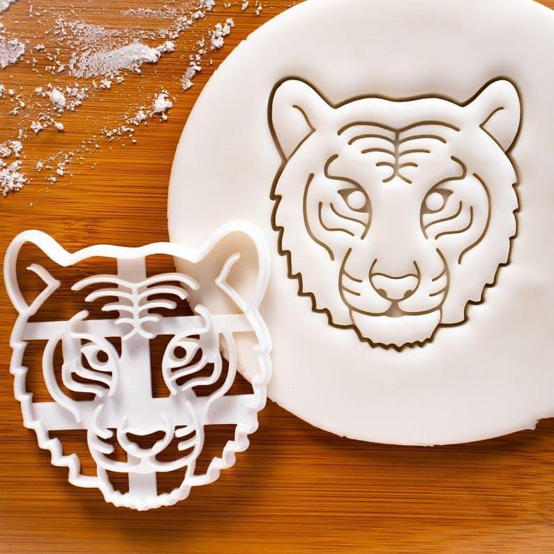 Tiger Face cookie cutter for biscuit fondant clay cutting wildlife animal themed baking tool featuring endangered predator tiger face for Bengal Siberian tiger lovers conservation (ONLY FACE)