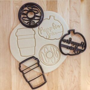 Pumpkin Spice Coffee and Doughnut Cookie Cutter Set of 3 for Baking, Clay Craft, Fondant Art, DIY Cookies, India Cookie Moulds for Autumn Theme, Kids Party and Kitchen Decorations