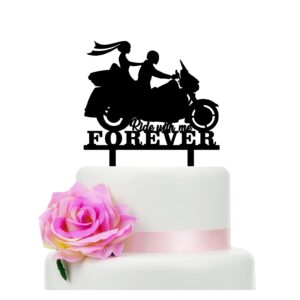 Ride with Me Forever Motorcycle Wedding Cake Topper | Funny Bride Groom on Bike Cake Topper | Romantic Motorbike Cake Decoration Engagement, Bridal Shower, Couple, Biker Wedding Party (3 inch)
