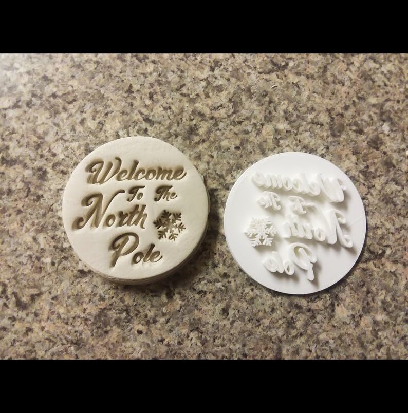 Welcome to the North Pole Christmas Embosser Stamp for Cookie and Cupcake Decoration Holiday Baking Fondant Icing Stamp Santa Workshop Theme Dessert Tool for Christmas Party Treats