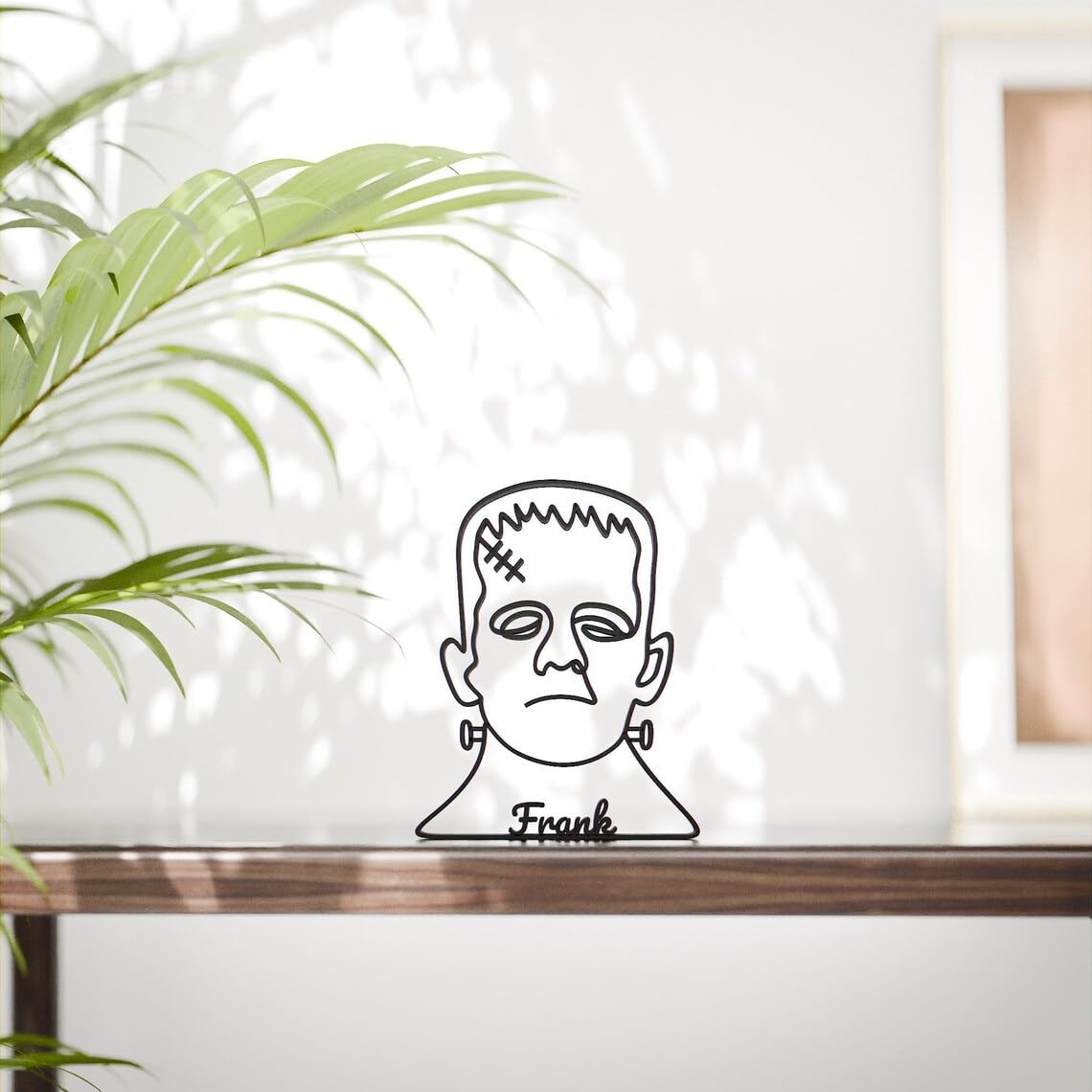 Personalized Frankenstein Plastic Minimal Line Art Sculpture Custom Name Character Decor Figure for Desk Shelf Living Room Personalized Home Office Styling - Image 2