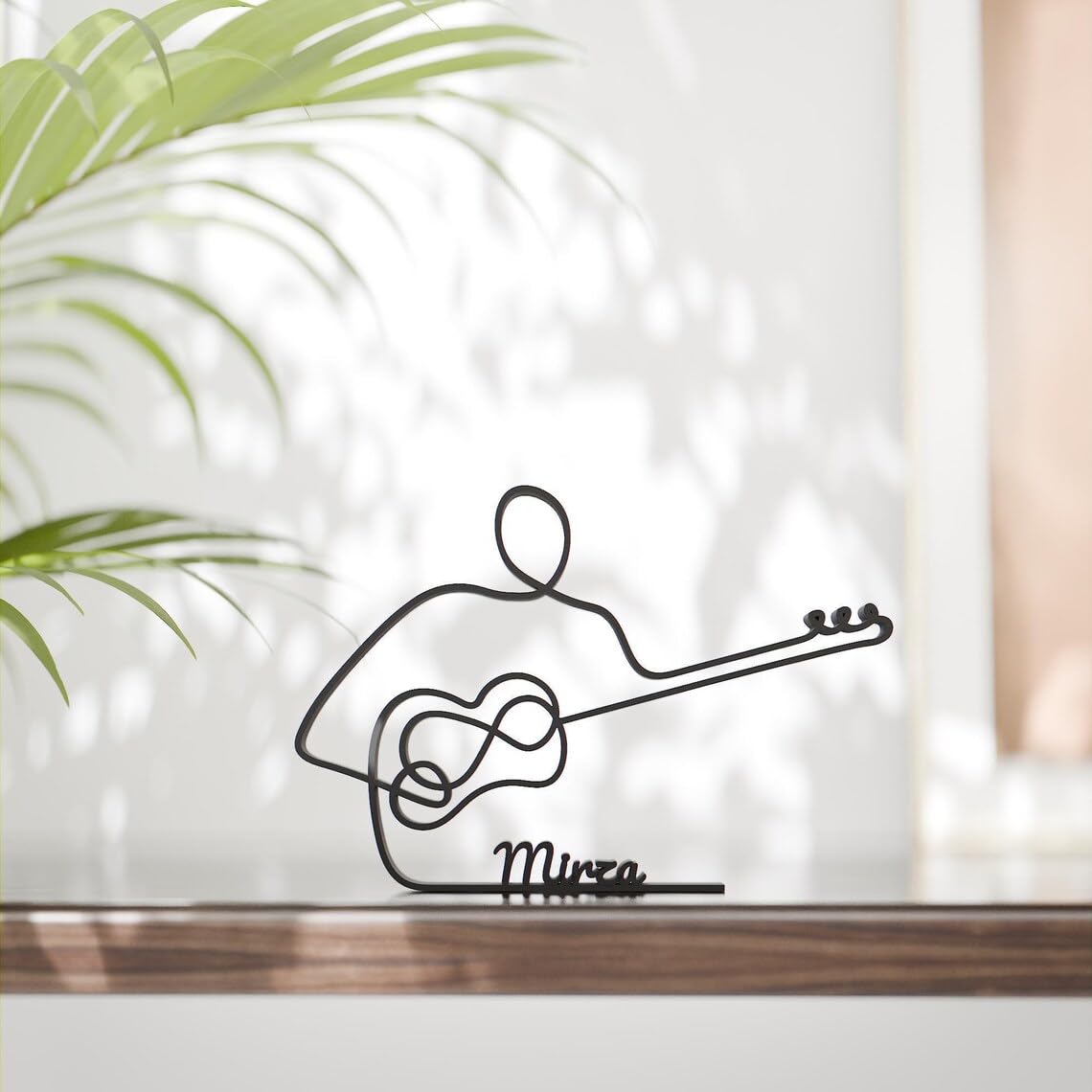 Black Tar Player Personalized Plastic Line Art Figure Custom Name Musician Art Sculpture Modern Home Office Shelf Desk Display Accent Minimal String Instrument Inspired Creative Interior Artwork India - Image 2