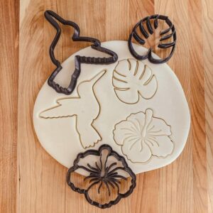 Hummingbird, Hibiscus, and Palm Leaf Cookie Cutter Set India Cookie Tropical Themed Cutters for Baking, Fondant, Clay Crafts, Cake Decorating, Pottery, Ceramics, Polymer Clay,