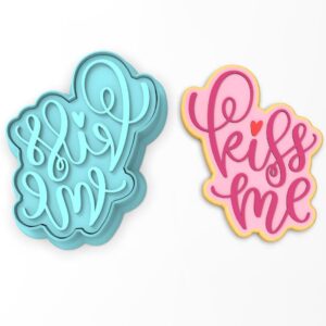 Kiss Me Cookie Cutter Black cookie Stamp and Stencil Set for Romantic and Valentine�s Day-Themed Cookies, Lip and Text Fondant Cutter, Sugar Cookie Mold, Dessert Decorating Supplies In