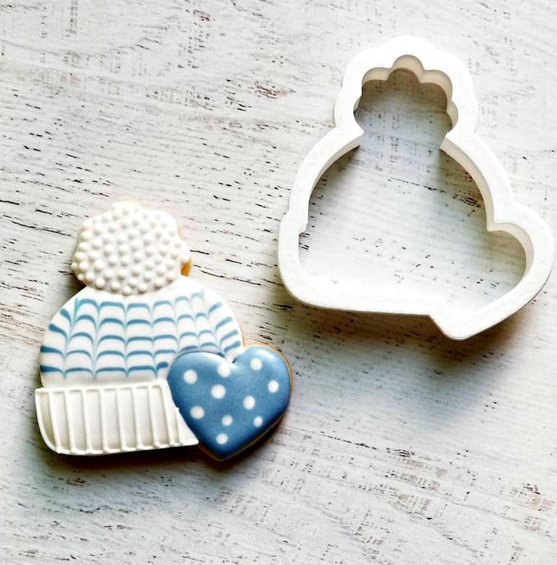 Cookie Winter Hat with Heart Cookie Cutter Suitable Size Made in India for Holiday Baking Fondant Crafts Christmas Winter Party Treats Food Safe Mold for Cute Heart Hat Shaped Cookies