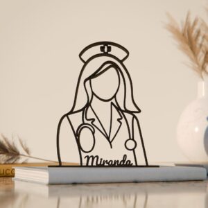 Personalized Nurse Plastic Minimalist Line Art Sculpture Custom Name Healthcare Decor Figure for Desk Shelf Living Room Bedroom Home Office Styling