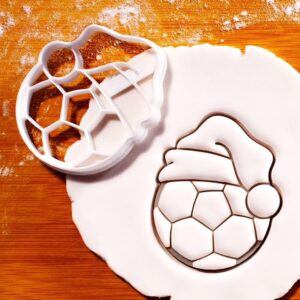 Santa Hat Soccer Cookie Cutter Biscuit Cutter Festive Holiday Baking Tool Perfect for Christmas Parties Football and Soccer Fans Seasonal Celebrations and Themed Sports Events