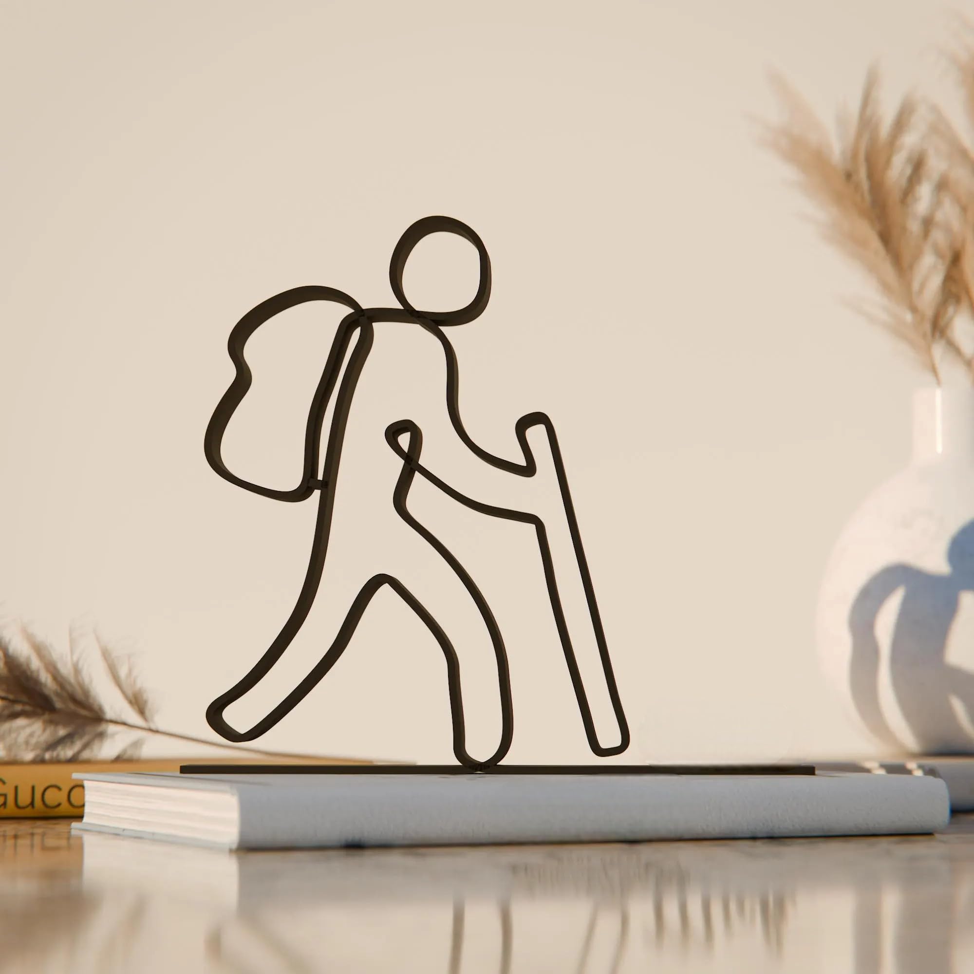 Hiker, Line Art Figure, Unique Backpacker Gift Idea, Line Art Sculpture, Minimalist Home Decor | Ideal for Home Decor, Gift (Pack of 3)