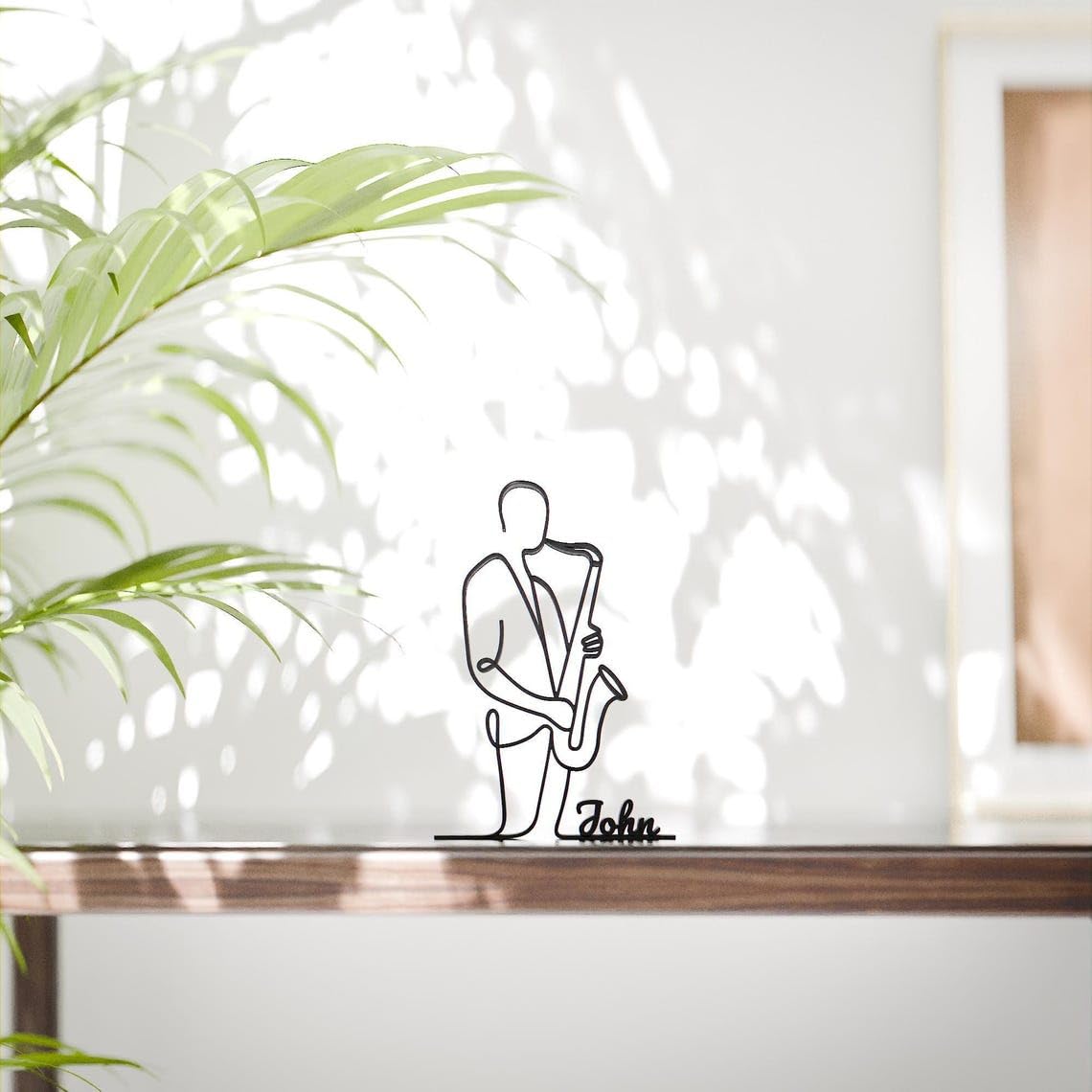 Personalized Saxophonist Plastic Line Art Musician Figure Minimalist Sculpture with Custom Name for Home Office Desk Decor Shelf Display - Image 2