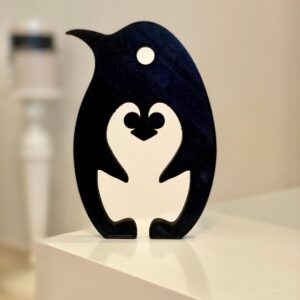 Radiant Penguin Mom Tabletop Sculpture: A Distinctive Gift for Home and Office Decor, Embodying Minimalist Artistry and Perfect for Housewarming