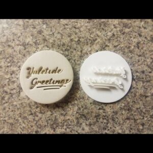 Black Yuletide Greetings Embosser Stamp Christmas Theme Baking Tool for Holiday Cookies Cupcakes Fondant Decoration Festive Party Treats Biscuit Topper for Winter Gift Boxes