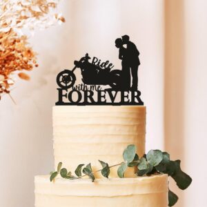 Ride with Me Forever Motorcycle Cake Topper | Bride and Groom with Motorbike Design | Wedding Cake Topper Couples | Romantic Bike Theme Cake Decoration | Unique Cake Topper Special Occasions