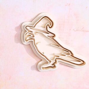 Raven with Witch Hat Cookie Cutter Set for Halloween Theme Baking Crow Shape Cookie Cutters for Spooky Party Decorations Biscuit Pastry Fondant Sugar Paste Cake Decorating Tools