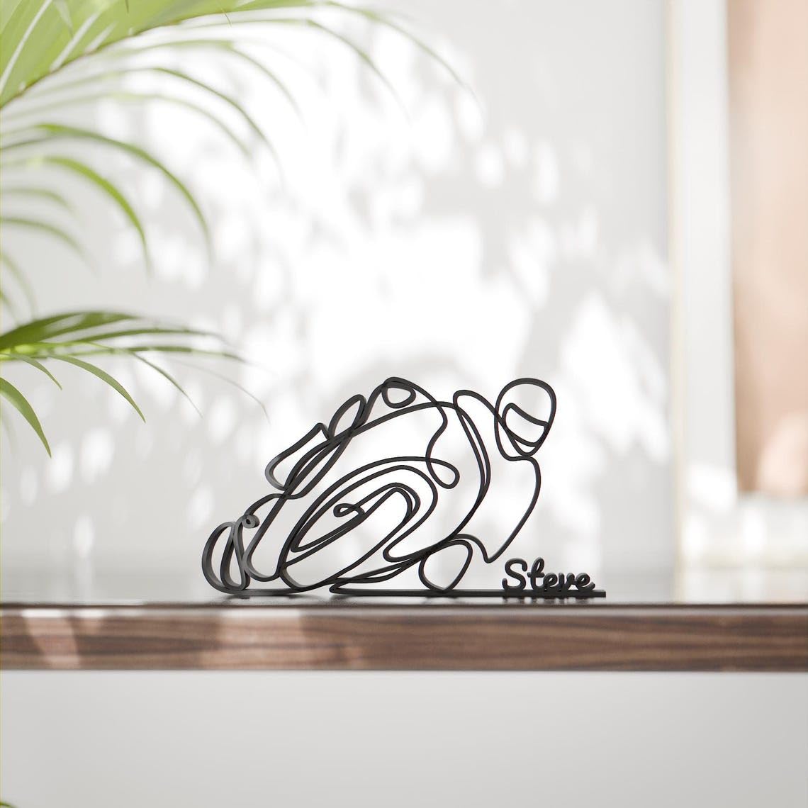 Motorbiker Personalized Line Art Figure Plastic Minimal Home Decor with Name Detail for Bike Lovers Office Desk Shelf Living Room Table Display Artistic Rider Gift India - Image 2