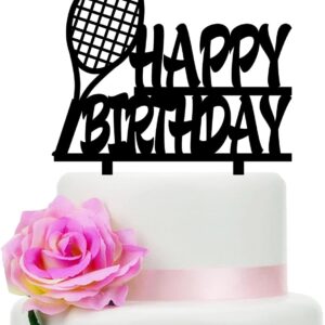 Tennis Cake Topper, Black Happy Birthday Tennis Player Decoration, Sports Theme Athlete Cake Topper, Tennis Lover Party Decor, Birthday Cake Decoration for Tennis Enthusiasts & Player (5 inch)