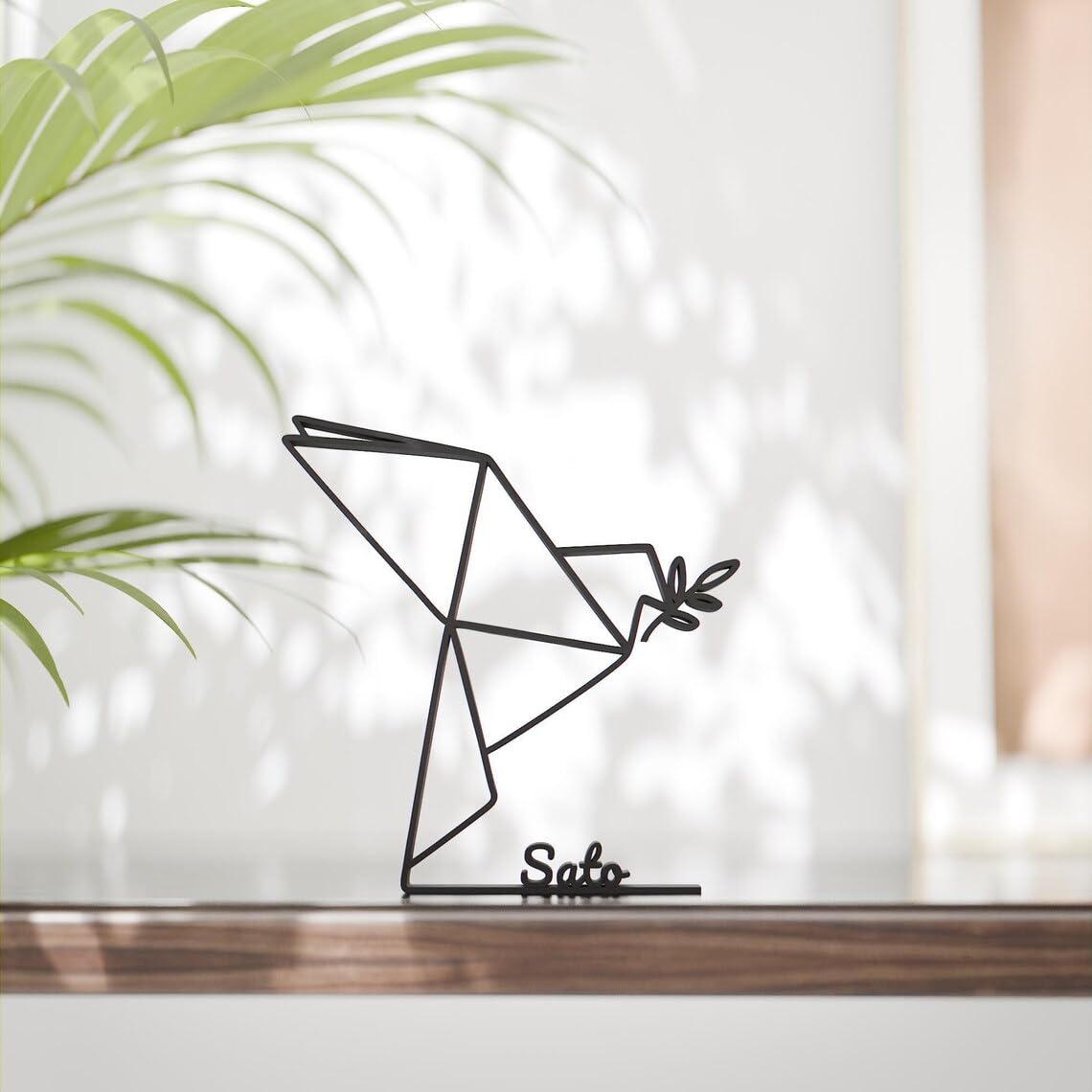 Black Origami Dove Personalized Plastic Line Art Figure Custom Name Minimal Bird Sculpture Peace Inspired Home Office Desk Decor Creative Display Accent For Living Room Bedroom Study Room - Image 2