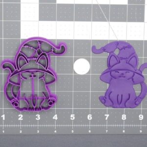 Black Cookie Halloween Cat in Witches Hat Cookie Cutter for Baking Biscuits Fondant Pancakes Sandwiches Cake Decorating Spooky Party Supplies Holiday Crafts Durable Reusable Kitchen