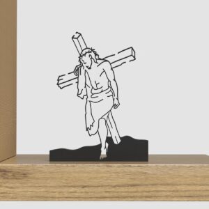 Jesus Christ Carrying the Cross Sculpture | Christian Religious Art | Elegant Shelf Decor | Faith-Based Statue | Spiritual Home Decoration