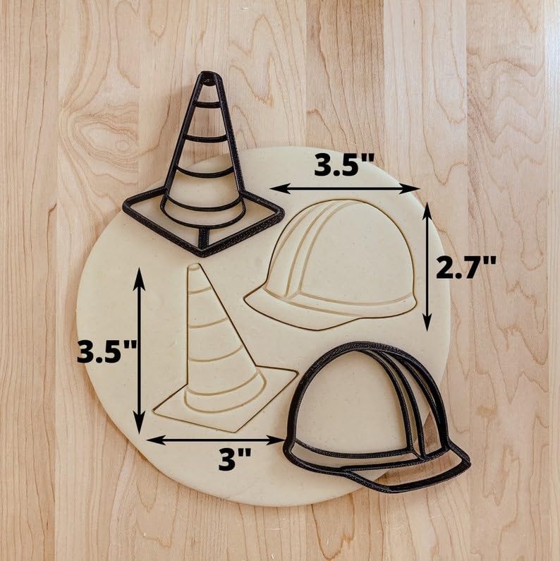 Hard Hat and Construction Cone Cookie Fondant Clay Cutter for Themed Baking Decorating Polymer Craft Projects Play Dough Modeling Shaping Tools for Kids Party Favors India Cookie - Image 2