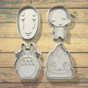 Ghibli Inspired Cookie Cutter Set with Totoro No Face Kodama and Calcifer Characters 4 Inch Size for Fondant Biscuit Polymer Clay Crafts Cake Decorating and Baking Accessories