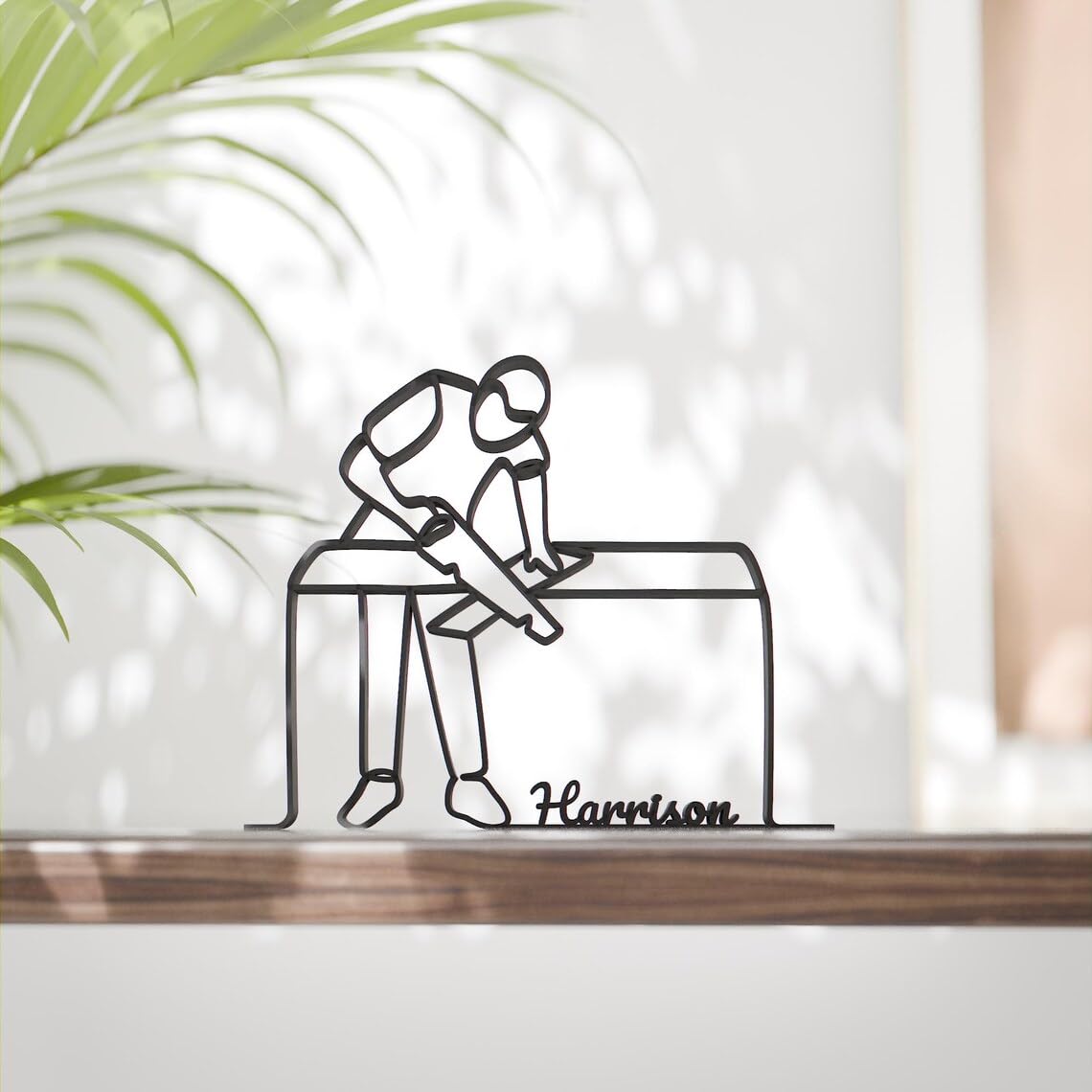Personalized Black Carpenter Line Art Figure cookie Sculpture Custom Carpenter Gift Idea Unique Minimalist Home Decor Artistic Decoration Handcrafted Style Personalized Figurine Keepsa - Image 2
