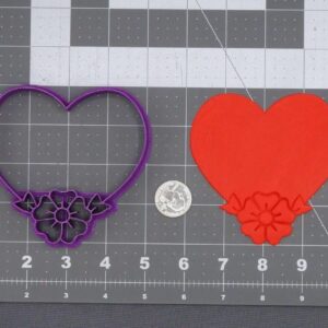 Black Cookie Heart with Flower 266-L253 Cookie Cutter for Baking Fondant Pancakes Sandwiches Biscuits Wedding Cookies Valentine Desserts Anniversary Favors and DIY Craft Projects