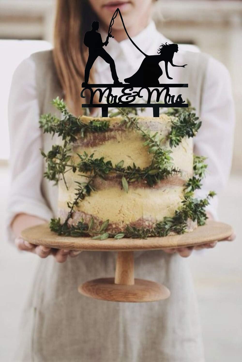Fishing Wedding Cake Topper, Black Mr & Mrs Cake Decoration, Fishing Wedding, Engagement, Bridal Shower Decor, Romantic Fisherman Couple Cake Topper Outdoor, Rustic, and Celebrations (5 inch) - Image 3