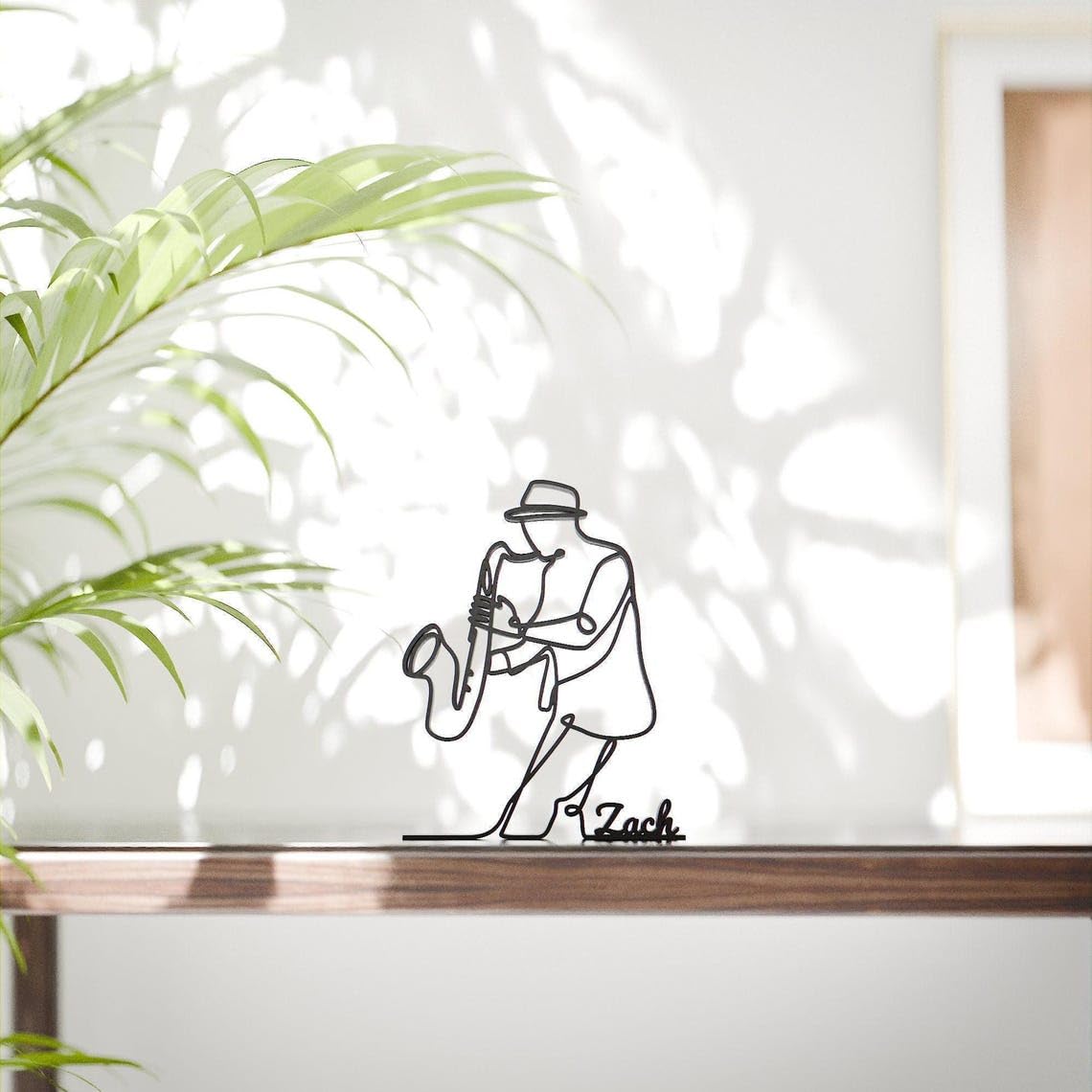 Saxophonist Personalized Line Art Figure Plastic Minimal Home Decor with Custom Name for Music Enthusiasts Office Desk Shelf Living Room Table Display India - Image 2